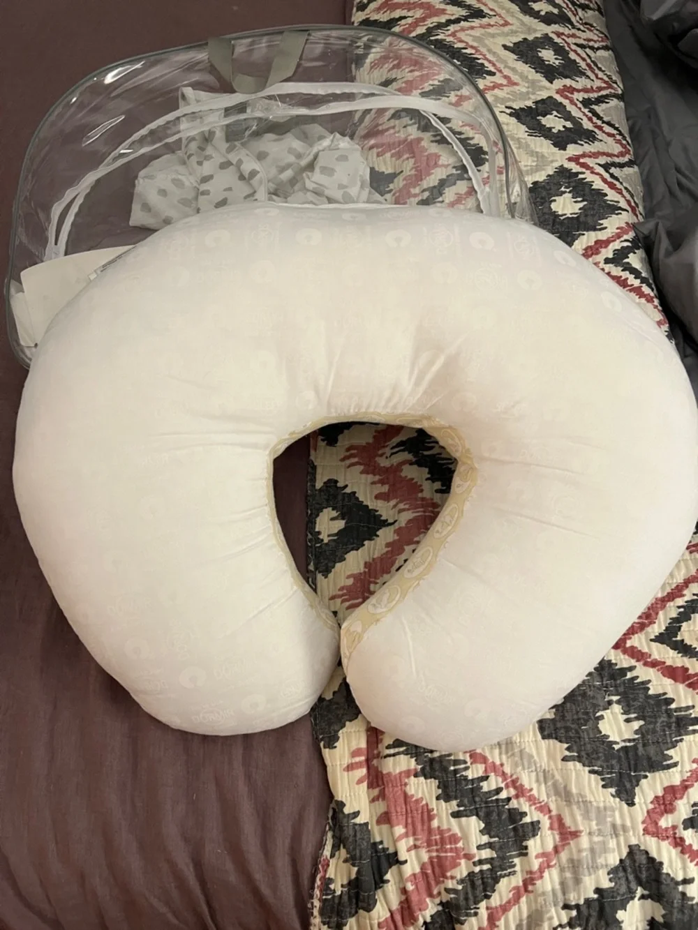 Boppy Pillow with Pottery Barn Kids Grey Brushstroke Cover - lightly used